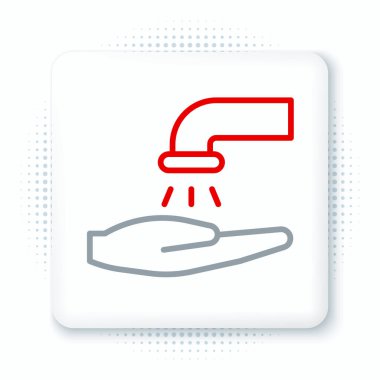 Beyaz arka planda izole edilmiş sabun ikonuyla el yıkama. Virüs ve bakterileri önlemek için ellerini sabunla yıkıyorsun. Renkli taslak konsepti. Vektör.