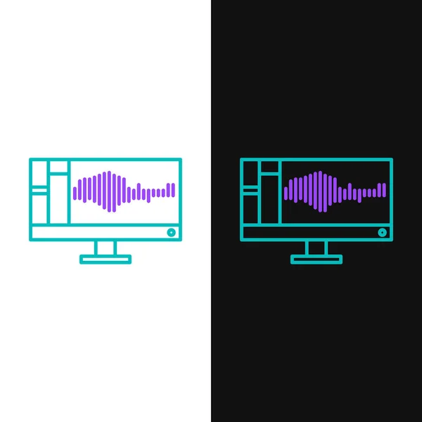 Línea Grabadora Sonido Audio Software Editor Icono Del Monitor Computadora — Vector de stock