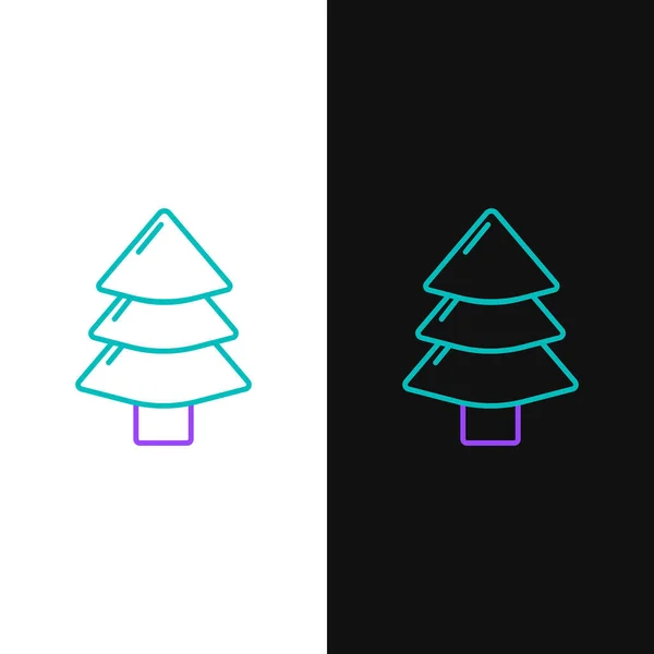 Line Weihnachtsbaum Symbol Isoliert Auf Weißem Und Schwarzem Hintergrund Frohe — Stockvektor