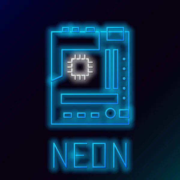 Linha Néon Brilhante Componentes Eletrônicos Computador Placa Mãe Chip Digital — Vetor de Stock