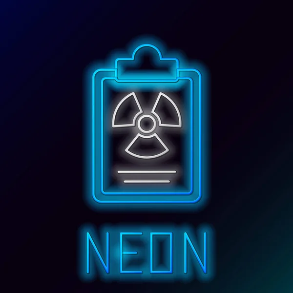 Gloeiende Neon Lijn Radiation Waarschuwingsdocument Pictogram Geïsoleerd Zwarte Achtergrond Tekstbestand — Stockvector