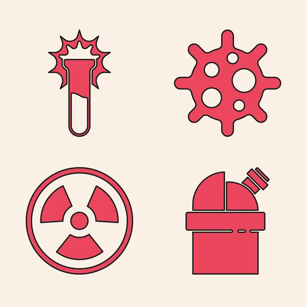 Set Astronomical Observatory Test Tube Flask Virus Radioactive Icon Vector — Stock Vector