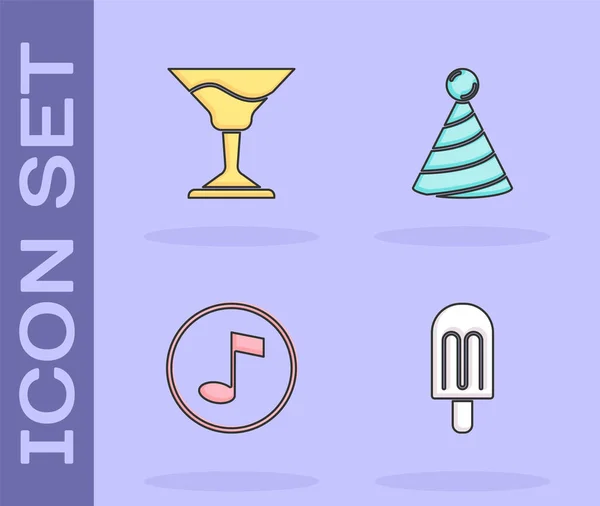 Set Eis Cocktail Musik Ton Und Party Hut Symbol Vektor — Stockvektor
