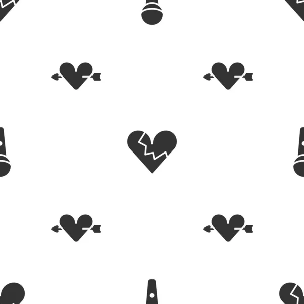 Set Microphone Broken Heart Divorce Amour Arrow Seamless Pattern Вектор — стоковый вектор