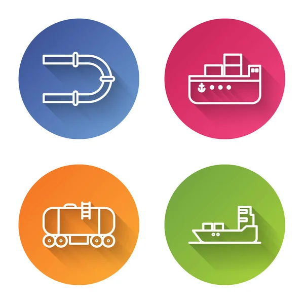 采购产品布线工业管道 油轮船 石油铁路蓄水池和油轮船 彩色圆形按钮 — 图库矢量图片