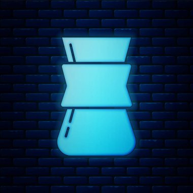 Parlayan neon kahve Türk simgesi tuğla duvar arkasında izole edilmiş. Vektör.