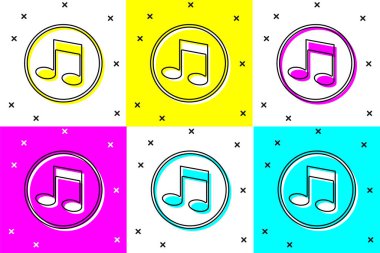 Müzik notası ve ton simgesi renk arkaplanında izole edildi. Vektör.