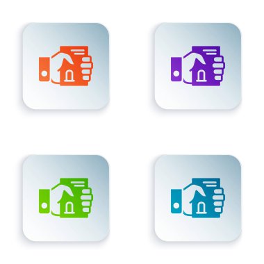 Beyaz arkaplanda el simgesindeki renk ölüm sertifikası izole edildi. Kare düğmelere renkli simgeleri yerleştir. Vektör.