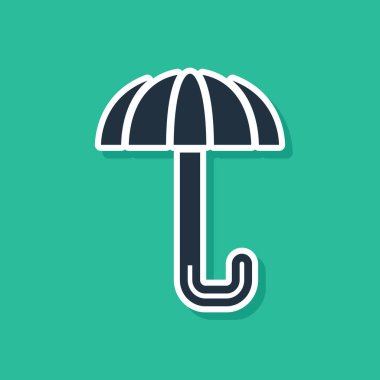 Mavi Klasik açık şemsiye simgesi yeşil arkaplanda izole edilmiş. Yağmur koruma sembolü. Vektör.