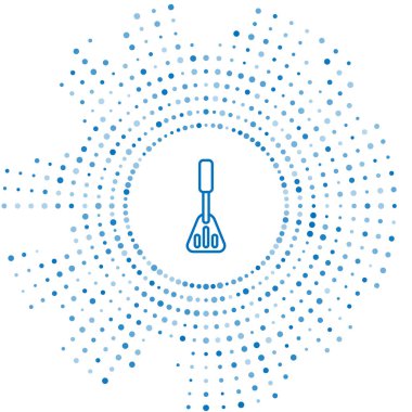 Mavi çizgi Spatula simgesi beyaz arkaplanda izole edildi. Mutfak spatula ikonu. Barbekü spatula işareti. Barbekü ve ızgara aleti. Soyut çember rastgele noktalar. Vektör.