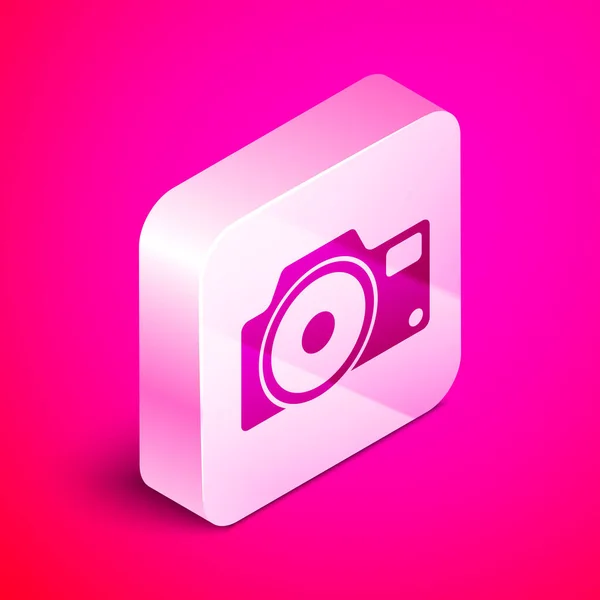 Isometrisches Icon Der Fotokamera Isoliert Auf Rosa Hintergrund Ikone Der — Stockvektor