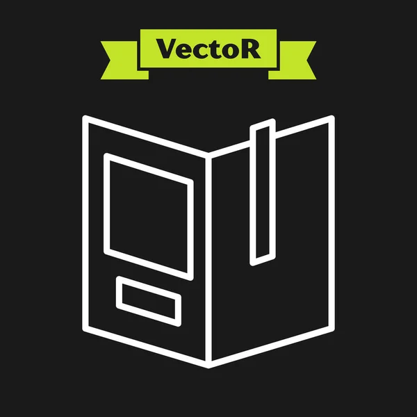 Bílá Čára Otevřít Ikonu Knihy Izolované Černém Pozadí Vektorová Ilustrace — Stockový vektor