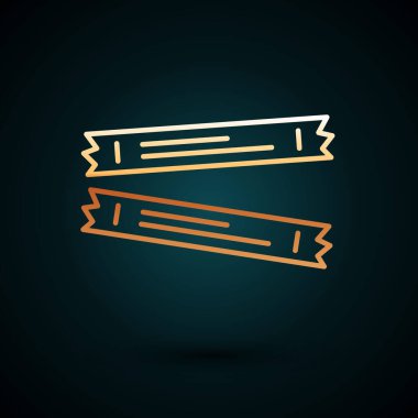 Altın çizgili şeker paket simgesi koyu mavi arka planda izole edildi. Kahve, tuz, baharat gibi toplu gıda ürünleri için ayrı ayrı paketler. Vektör.