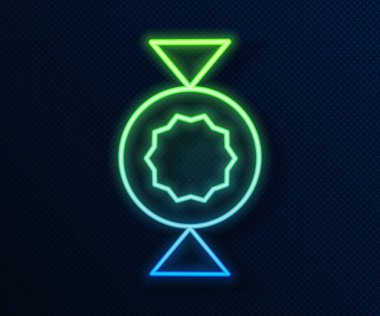 Parlayan neon hattı Candy simgesi mavi arkaplanda izole edildi. Vektör.