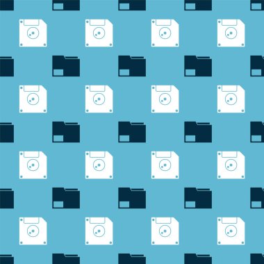 Bilgisayar veri depolaması için Belge dizinini ve Disket diskini pürüzsüz desen üzerinde ayarla. Vektör.