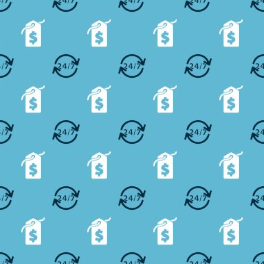 Saati 24 saat ve Price etiketini kusursuz desenli dolarla ayarla. Vektör.