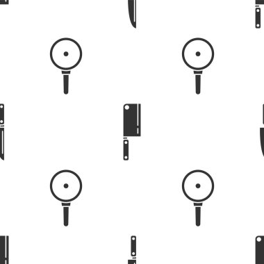 Bıçağı, et helikopterini ve kızartma tavasını kusursuz şekilde ayarla. Vektör.