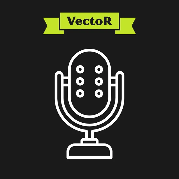 Weiße Linie Mikrofonsymbol Isoliert Auf Schwarzem Hintergrund Mikrofon Radio Lautsprecherzeichen — Stockvektor