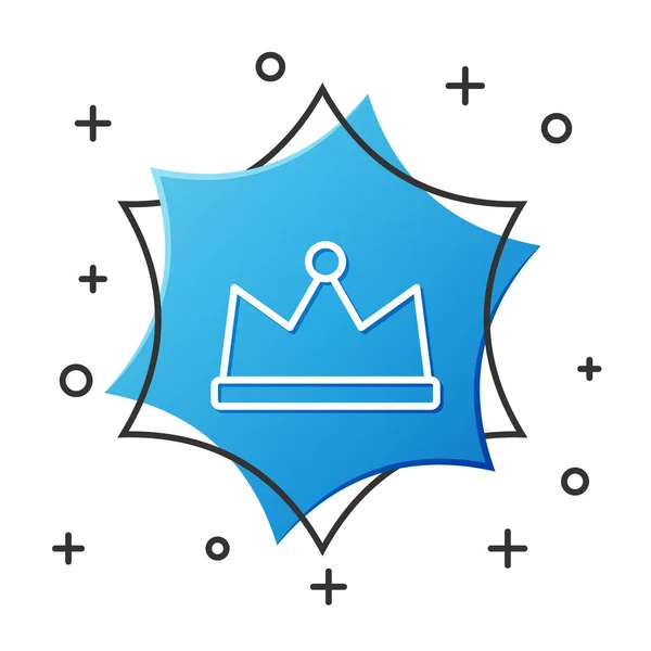Vit Linje Crown Ikon Isolerad Vit Bakgrund Blå Hexagonknapp Vektor — Stock vektor