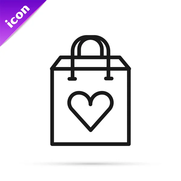 Black Line Shopping Bag Heart Icon Isolated White Background Shopping — Stock Vector
