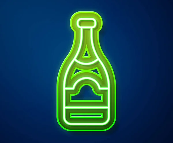 Glow Néon Ligne Bouteille Champagne Icône Isolée Sur Fond Bleu — Image vectorielle