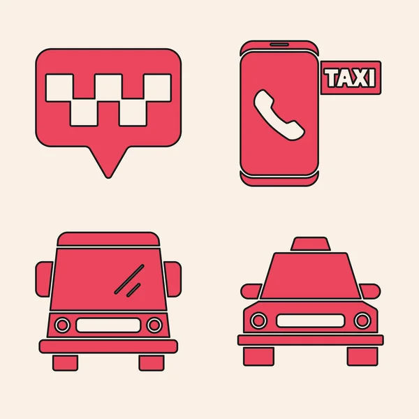 Állítsa Taxi Autó Térkép Mutató Taxival Taxi Hívás Telefon Szolgáltatás — Stock Vector