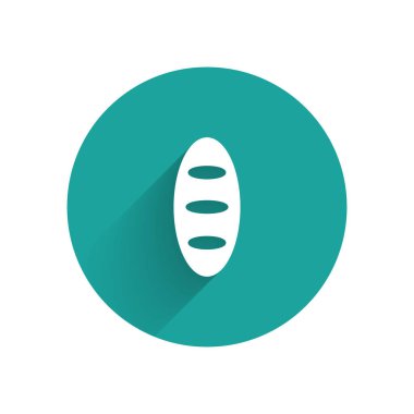 Uzun gölgeli beyaz ekmek simgesi. Yeşil daire düğmesi. Vektör.