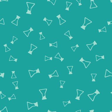 Yeşil test tüpü ve matara simgesi yeşil arka planda izole edilmiş pürüzsüz desen. Kimyasal laboratuvar testi. Laboratuvar camları. Vektör.