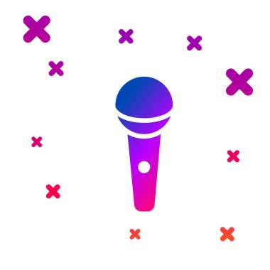 Beyaz arkaplanda izole edilmiş renkli mikrofon simgesi. Radyodaki mikrofondan. Sözcü işareti. Kademeli rastgele dinamik şekiller. Vektör.