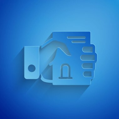 Kağıt kesiği Ölüm sertifikası mavi arka planda izole edilmiş. Kağıt sanatı tarzı. Vektör.