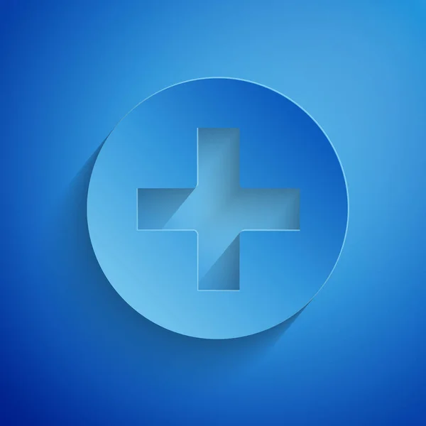Kağıt Kesiği Hastane Tıbbi Ikonu Mavi Arka Planda Izole Edilmiş — Stok Vektör