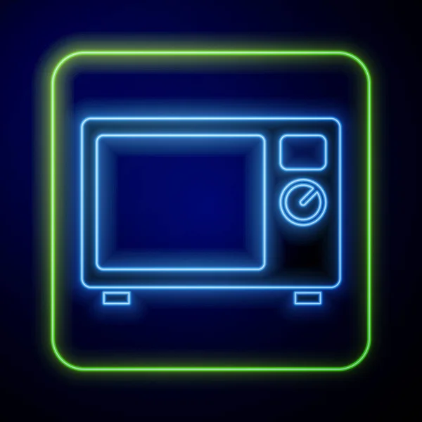 Świecący Neon Mikrofalowa Ikona Wyizolowana Niebieskim Tle Ikona Urządzeń Gospodarstwa — Wektor stockowy