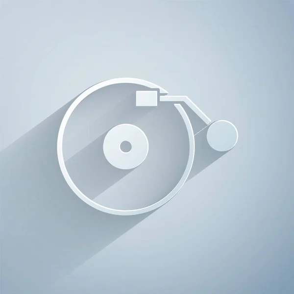 Papiergeschnittener Vinylspieler Mit Einem Schallplattensymbol Isoliert Auf Grauem Hintergrund Papierkunst — Stockvektor