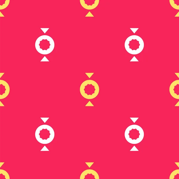 Icône Jaune Bonbons Isolé Motif Sans Couture Sur Fond Rouge — Image vectorielle
