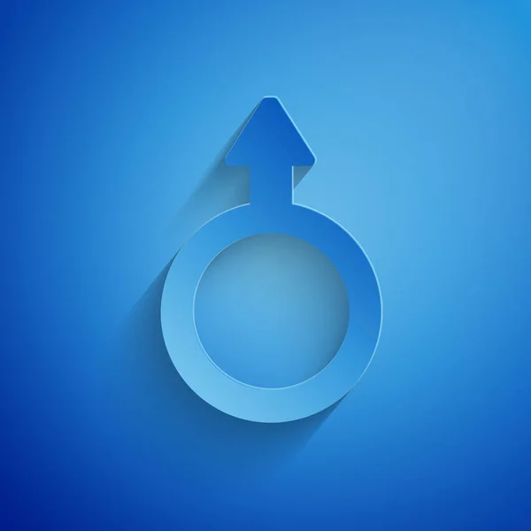 Papiergeschnittenes Männliches Gender Symbol Auf Blauem Hintergrund Papierkunst Vektor — Stockvektor