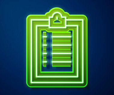 Mavi arkaplanda izole edilmiş kontrol listesi simgesiyle parlayan neon çizgi panosu. Kontrol listesi sembolü. Anket anketi ya da anket geri bildirim formu. Vektör İllüstrasyonu.