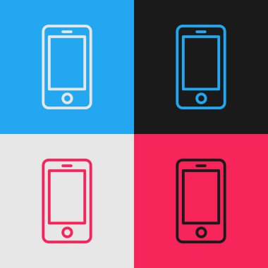 Pop Art Line Smartphone, cep telefonu simgesi renkli arkaplanda izole edilmiş. Vektör İllüstrasyonu.