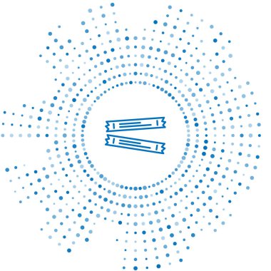 Mavi çizgi şeker paket simgesi beyaz arkaplanda izole edildi. Kahve, tuz, baharat gibi toplu gıda ürünleri için ayrı ayrı paketler. Soyut çember rastgele noktalar. Vektör.