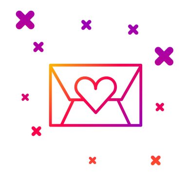 Beyaz arkaplanda Sevgililer Günü kalp ikonu olan renk çizgisi. Mesaj aşkım. Aşk ve romantizm mektubu. Kademeli rastgele dinamik şekiller. Vektör.