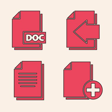 Yeni dosya ekle, DOC dosya belgesi, Sonraki sayfa oku ve Belge simgesi ekle. Vektör.