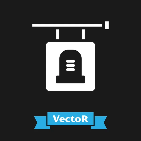 Vit Skylt Gravsten Ikon Isolerad Svart Bakgrund Vektor — Stock vektor