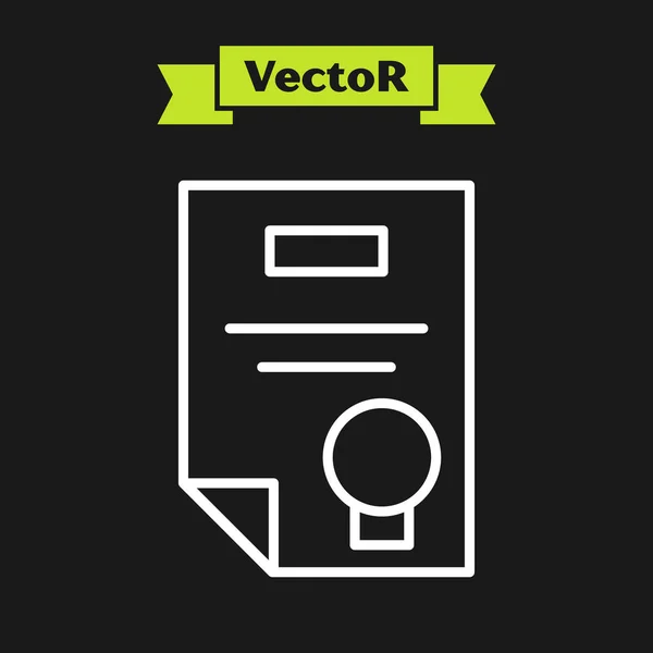 Weiße Linie Zertifikatsvorlage Symbol Isoliert Auf Schwarzem Hintergrund Leistung Auszeichnung — Stockvektor