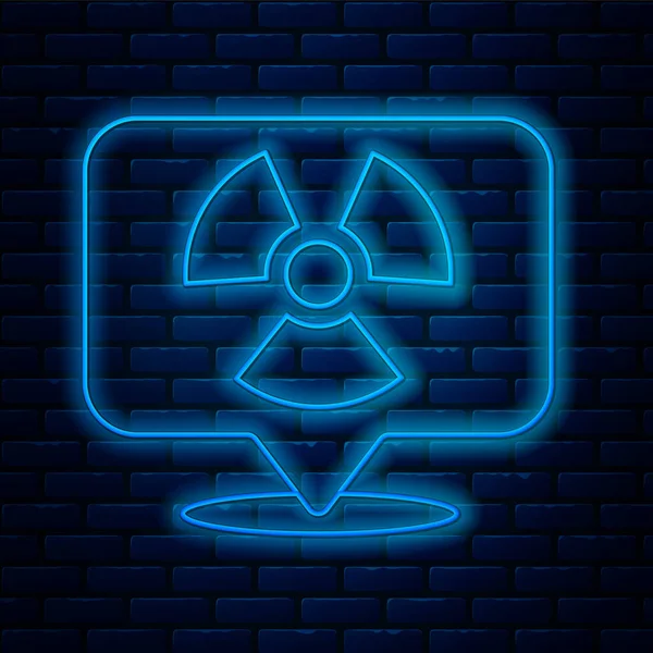 Ragyogó Neon Vonal Radioaktív Helymeghatározó Ikon Elszigetelt Téglafal Háttér Radioaktív — Stock Vector