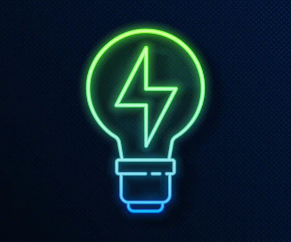 ネオンラインの輝き青の背景に隔離された雷のシンボルアイコンを持つ電球 ライトランプの看板 アイデアシンボル ベクトル — ストックベクタ