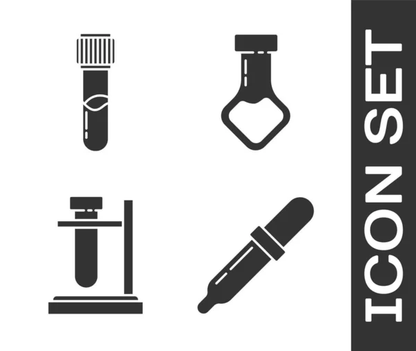 Ensemble Pipette Éprouvette Flacon Chimique Éprouvette Sur Pied Éprouvette Flacon — Image vectorielle