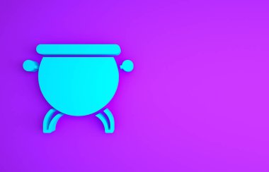 Mavi Cadı Kazanı simgesi mor arkaplanda izole edilmiş. Mutlu Cadılar Bayramı Partisi. Minimalizm kavramı. 3d illüstrasyon 3B canlandırma