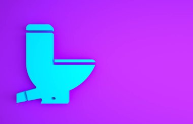 Mavi klozet ikonu mor arka planda izole edilmiş. Minimalizm kavramı. 3d illüstrasyon 3B canlandırma