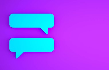 Mor arkaplanda mavi konuşma balonu sohbet simgesi izole. İleti simgesi. İletişim ya da yorum sohbet sembolü. Minimalizm kavramı. 3d illüstrasyon 3B canlandırma