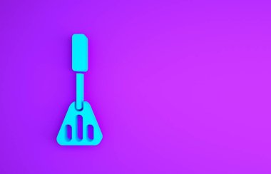 Mavi Spatula simgesi mor arkaplanda izole edilmiş. Mutfak spatula ikonu. Barbekü spatula işareti. Barbekü ve ızgara aleti. Minimalizm kavramı. 3d illüstrasyon 3B canlandırma