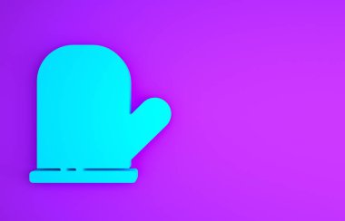Mavi fırın eldiveni simgesi mor arkaplanda izole edilmiş. Mutfak tutacağı işareti. Yemek eldiveni. Minimalizm kavramı. 3d illüstrasyon 3B canlandırma